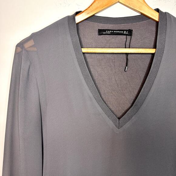 Zara Women Gray Blouse Long Sheer Cuffed Sleeve size S - Picture 4 of 7